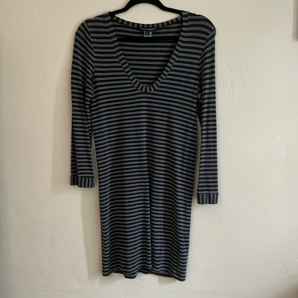 French Connection Grey Black Striped Dress Small